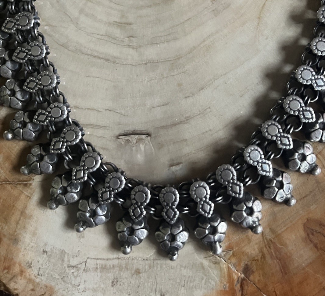 Heavy Handmade Sterling Silver Floral Bib/Collar Foxtail Wheat Link Necklace