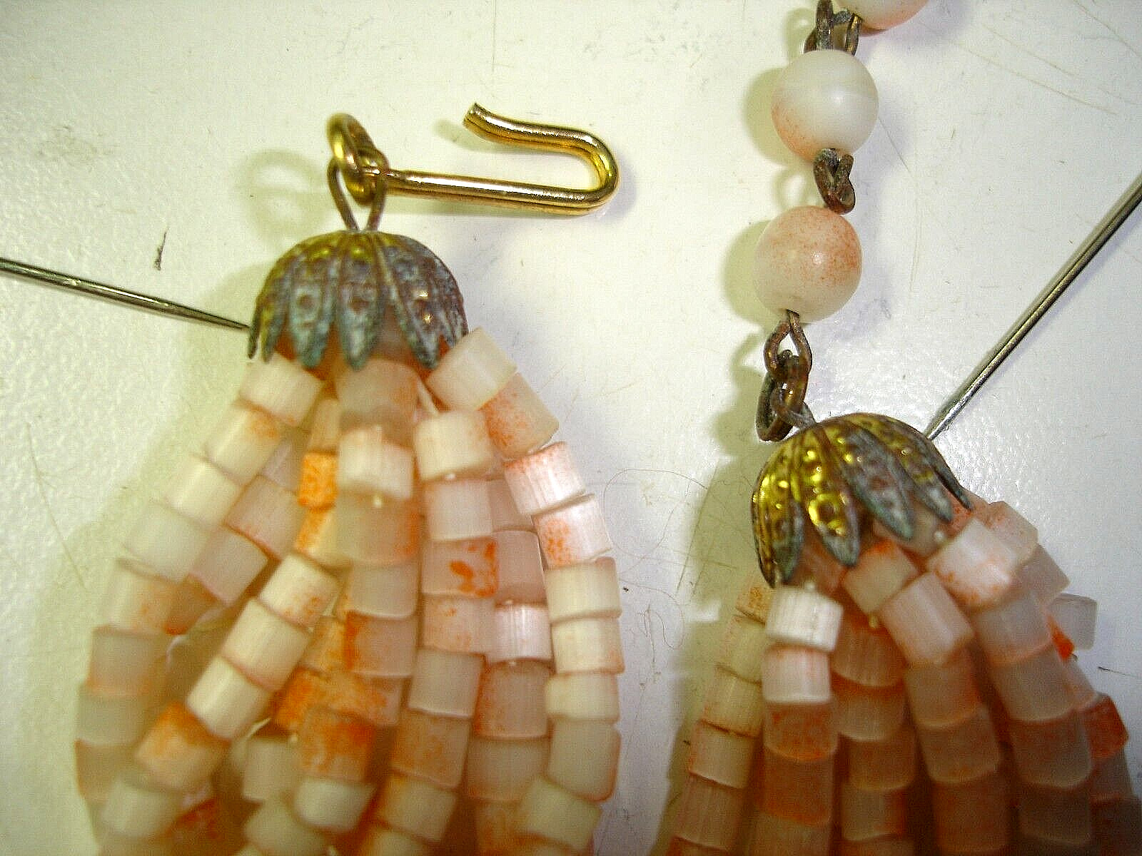 Vintage LOT 4 Multi-Strand GLASS BEAD Necklaces-Gold, Neutral Tan, Orange, Brown