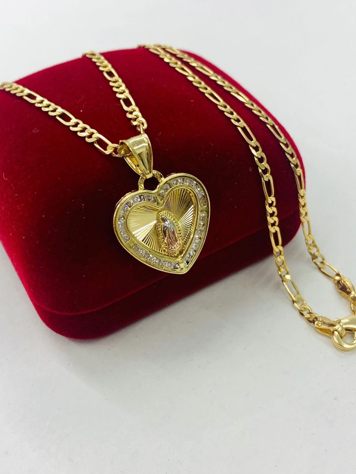 Necklace Pendant Virgen de Guadalupe Tri Color 18″ Figaro For Womens Ladies