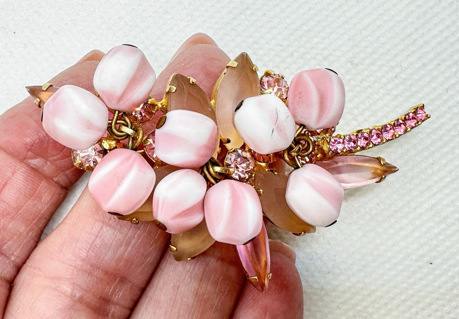 Verified Juliana D&E Cha Cha Brooch Pink Stripe Glass Rhinestone Floral READ
