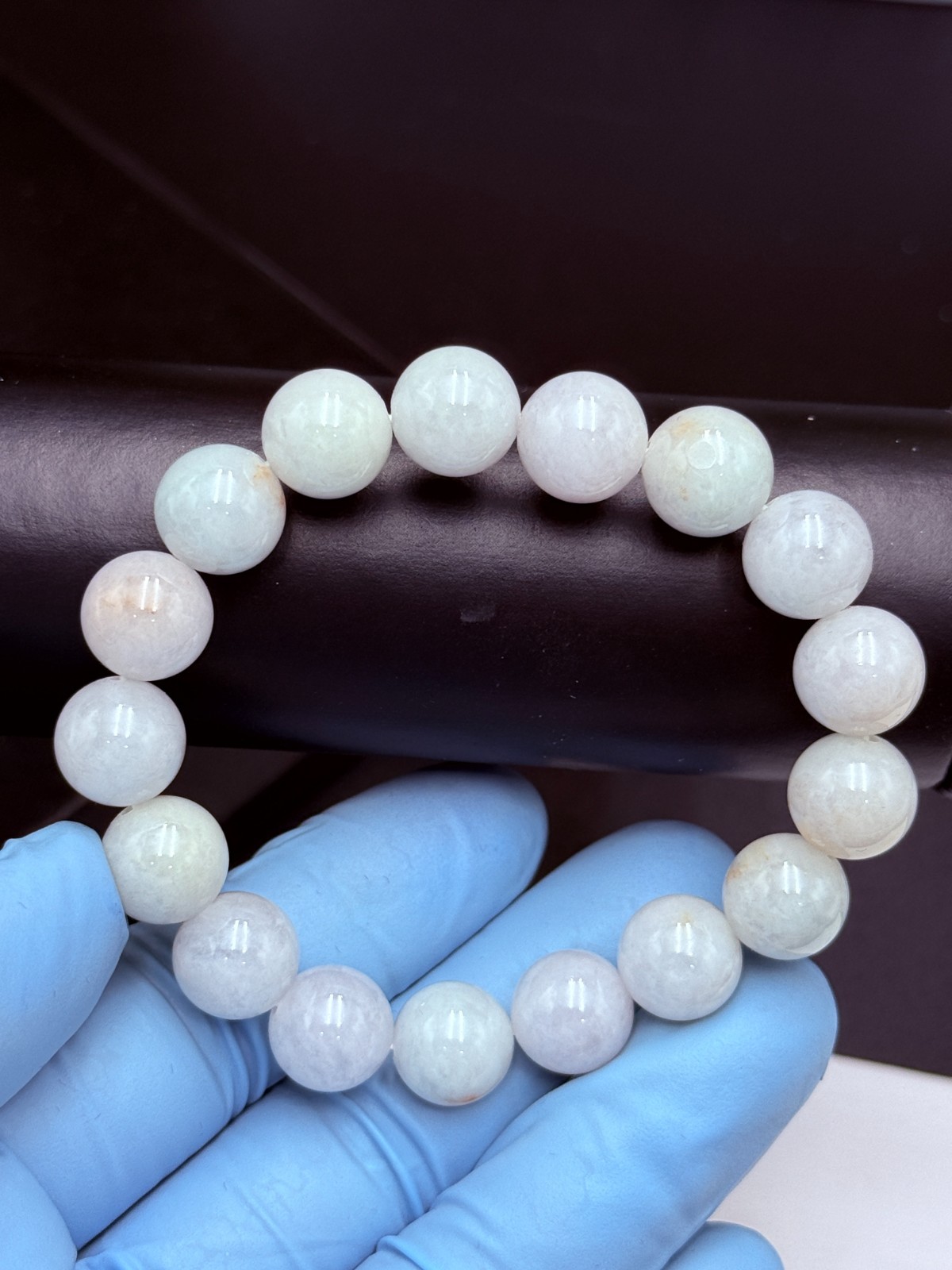 Certified Natural Grade A Jadeite Jade Bracelet Light Lavender 12.4mm #100203