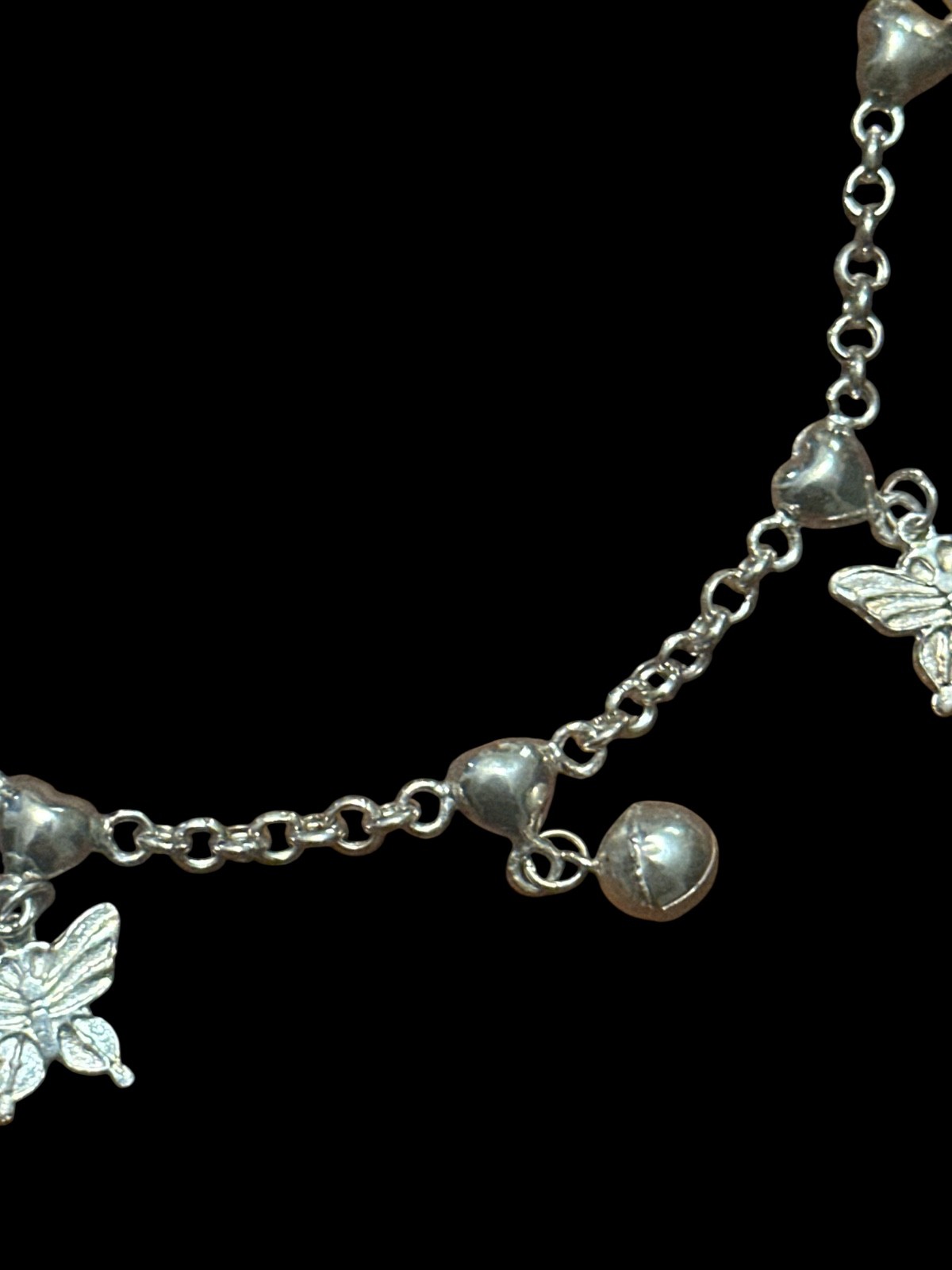 Sterling Silver Anklet- .925- BUTTERFLIES- BALLS- charms 10″ inches long