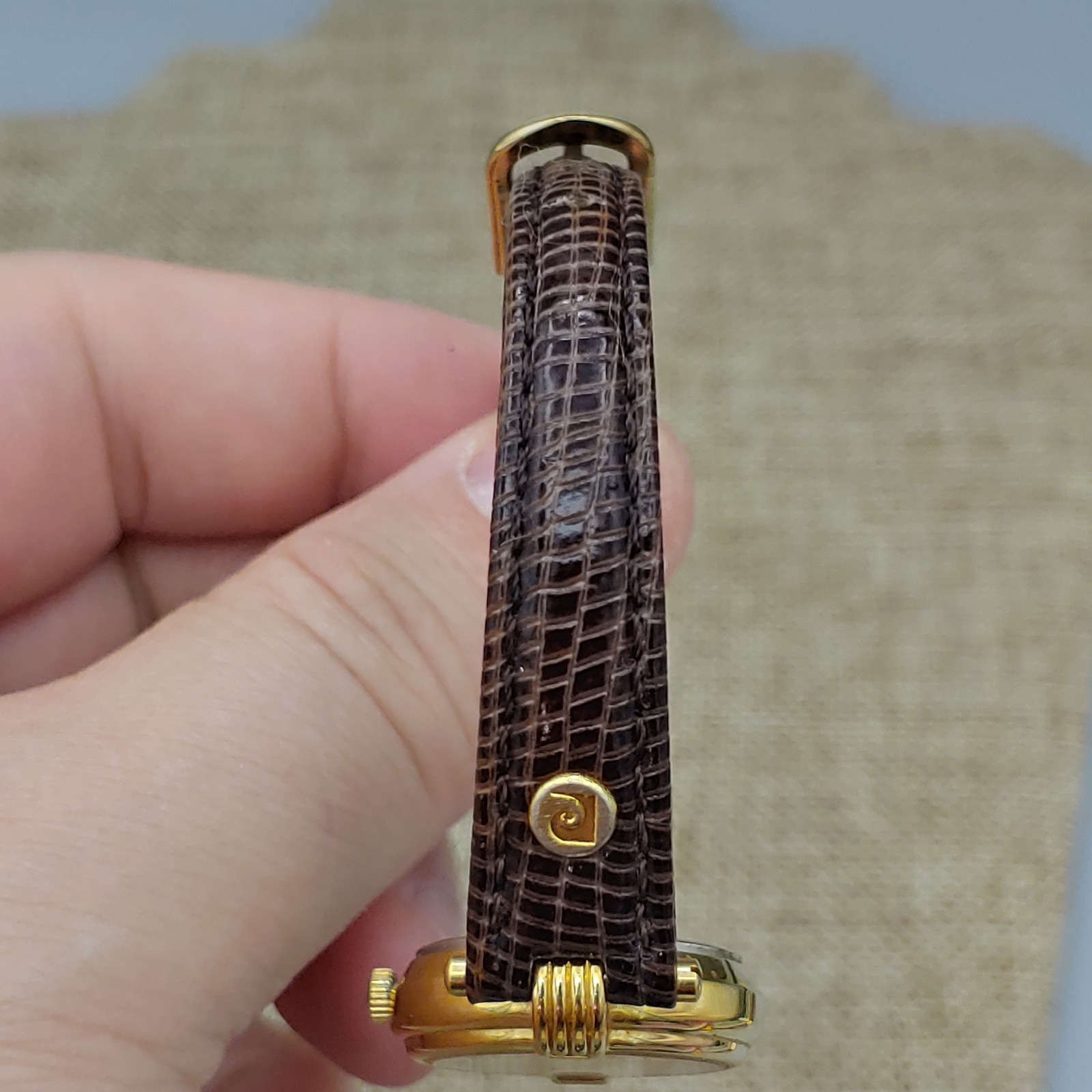 Pierre Cardin Women’s Watch 24mm Gold Tone Lizard Band 6.25″ Japan 3ATM Works