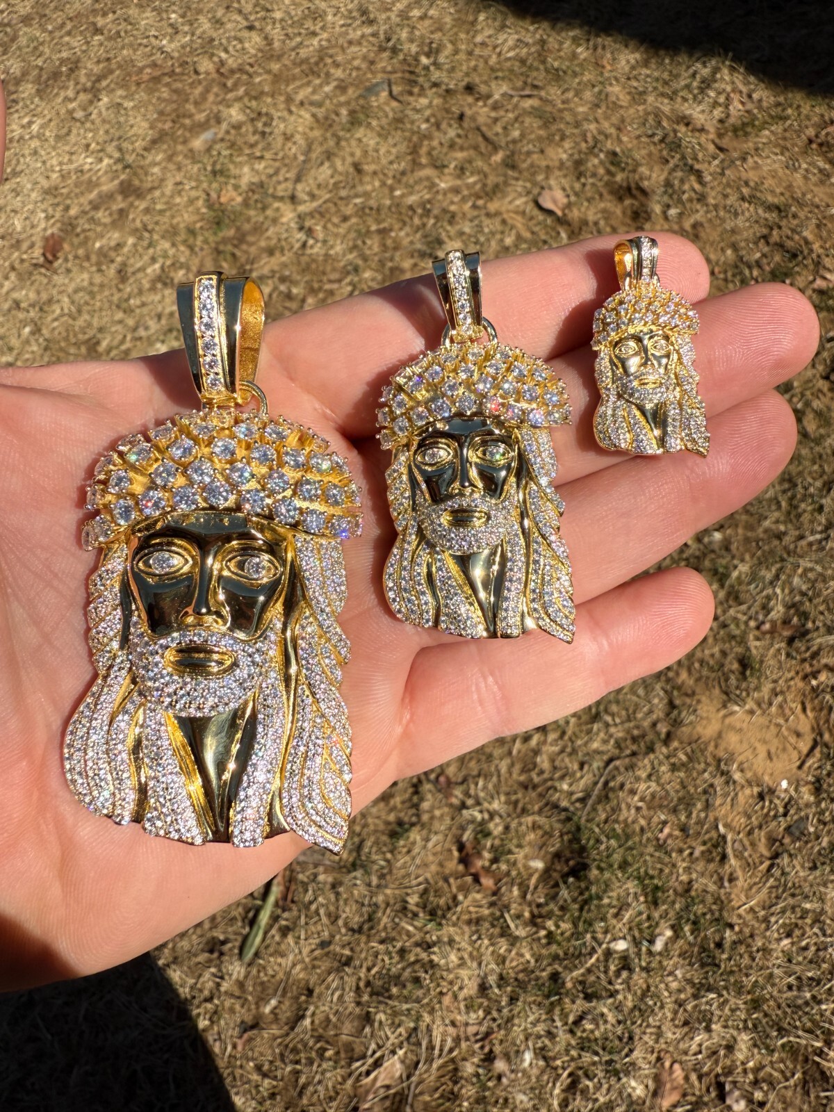 Real MOISSANITE Kufi Jesus Piece Biggie Smalls Tito Pendant 14k Gold Over Silver