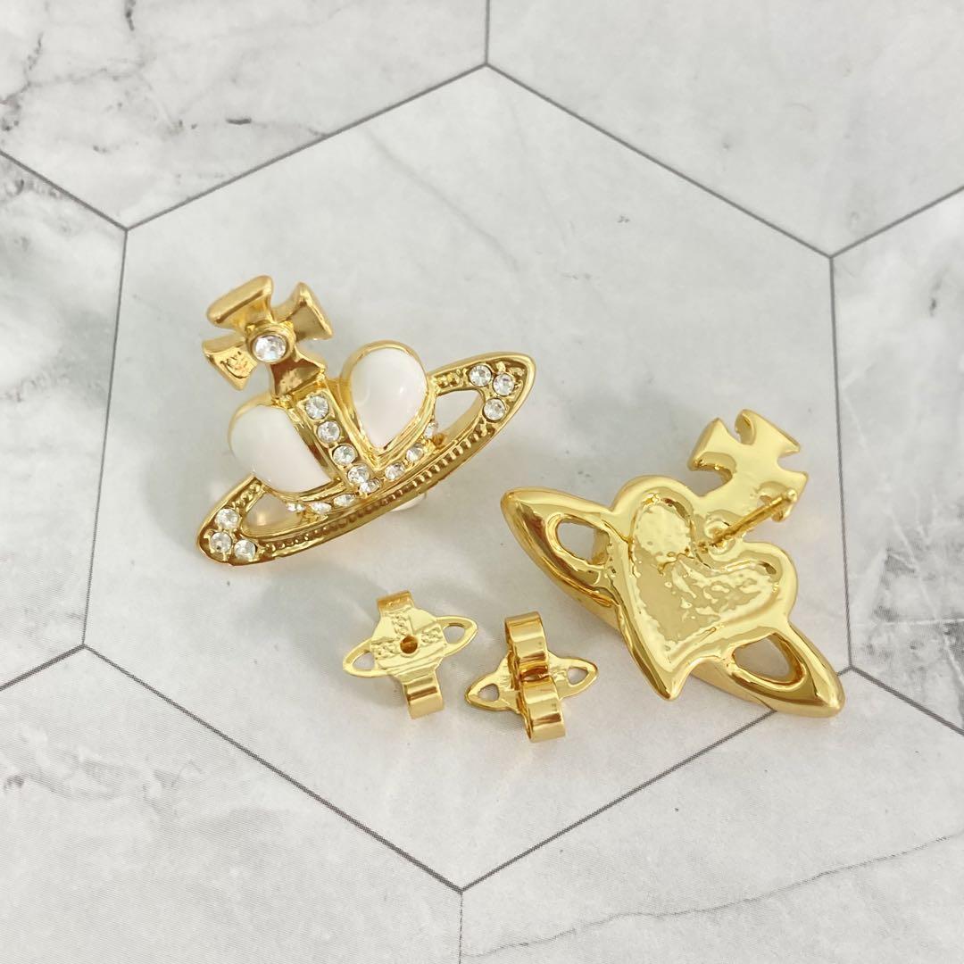 Vivienne Westwood Earrings Pierce Diamante Heart Gold White 2.5 cm w/drawstring
