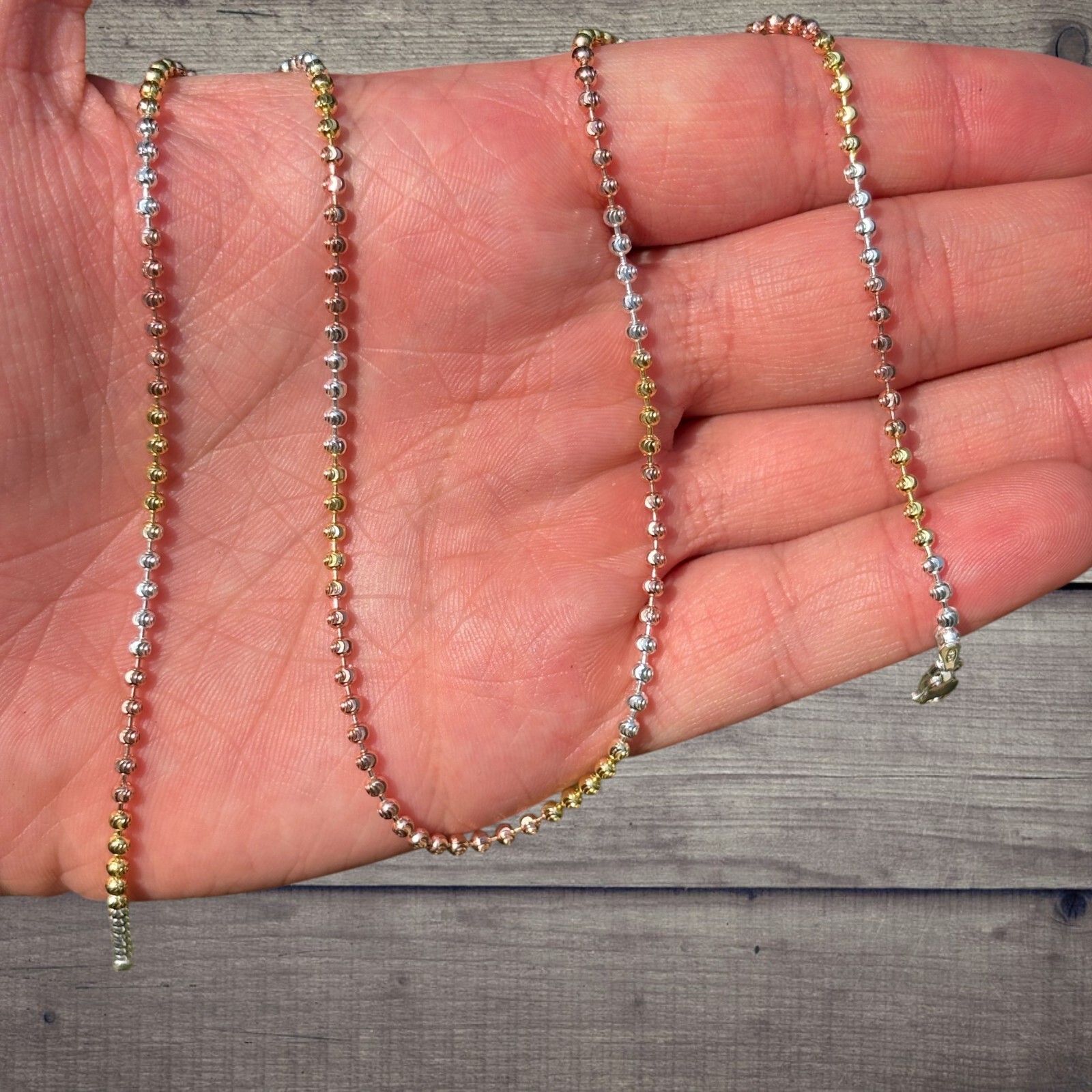 2.5mm Ball Moon Chain Necklace – Solid 925 Sterling Silver Or 14k Gold Vermeil