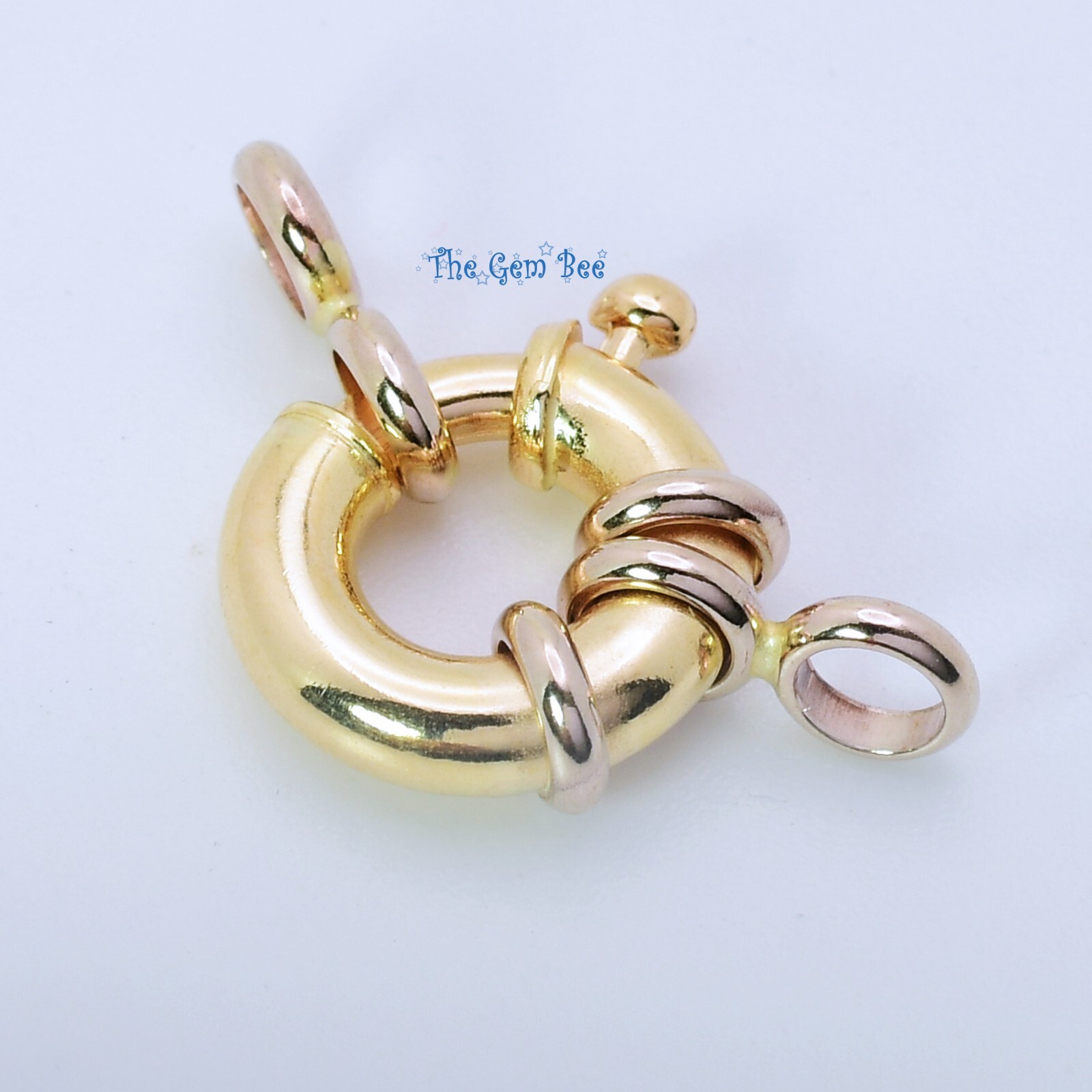 12.9MM 18k Solid Yellow Gold Designer Italy Spring Bolt Ring Sailor’s Clasp