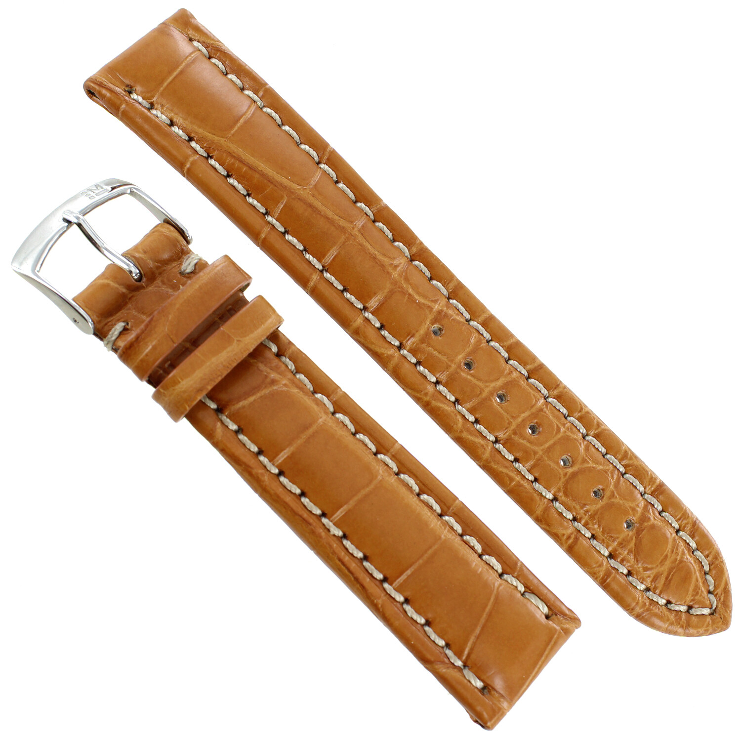18mm Morellato Matte Honey Tan Genuine Alligator Stitched Watch Band 2120
