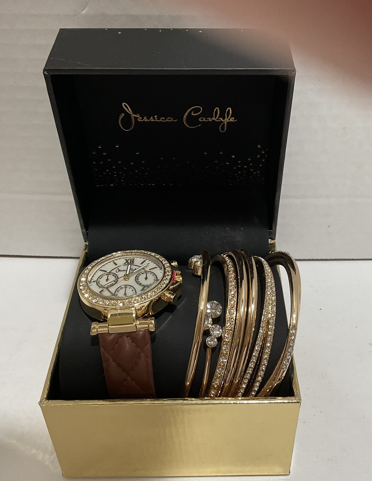 Jessica Carlyle Watch & Bracelet Set – New In Box Gold Toned