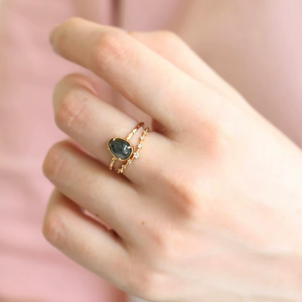 Moss Agate 7x9mm Natural Gemstone Sterling Silver Ring Size 5-8 Gift YG