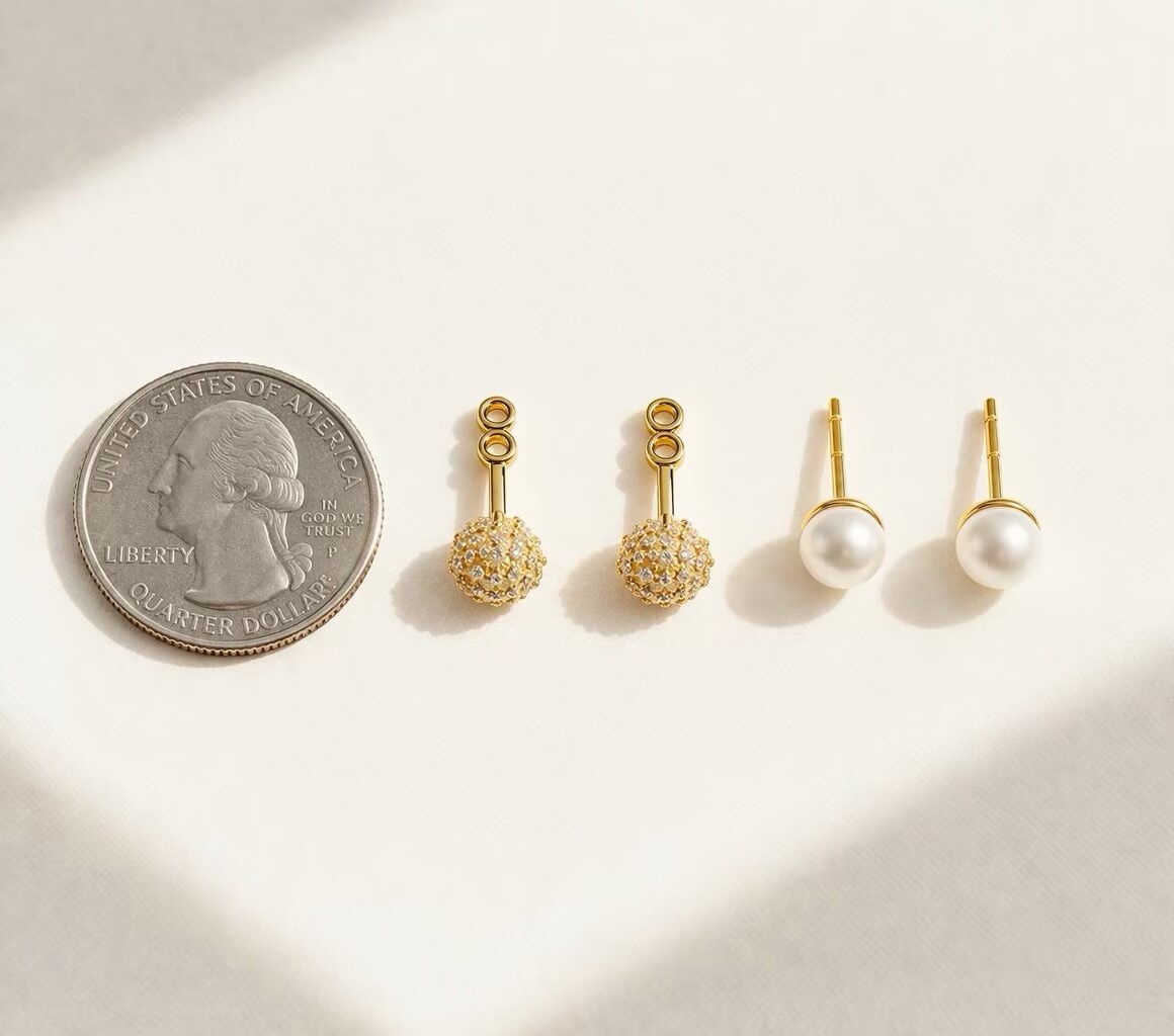 Front Back Pearl Earrings，Pearl Double Sided Stud Earrings for women girls