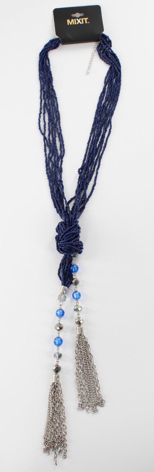 New MIXIT Blue Seed Bead Multi Strand Tassel Pendant Necklace #N2792