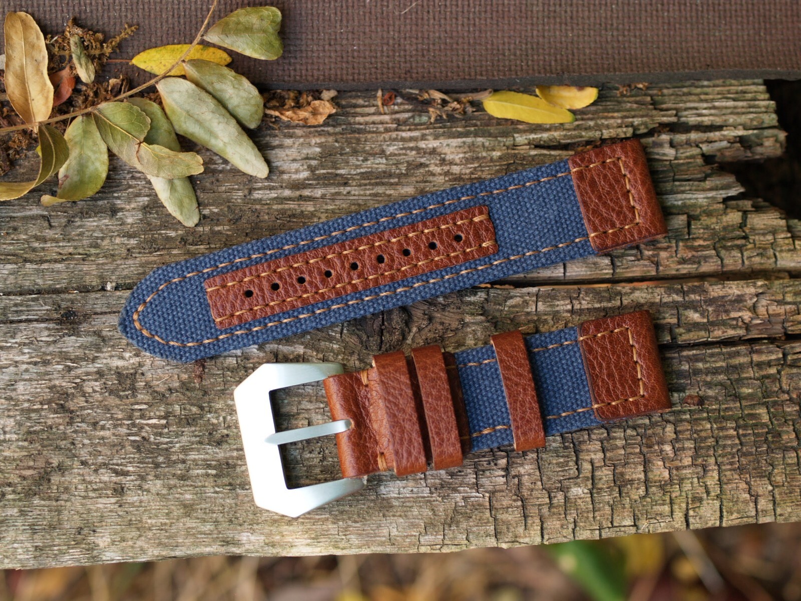 Navy Blue Handmade Canvas and Leather Strap for Panerai 24mm Watchstrap