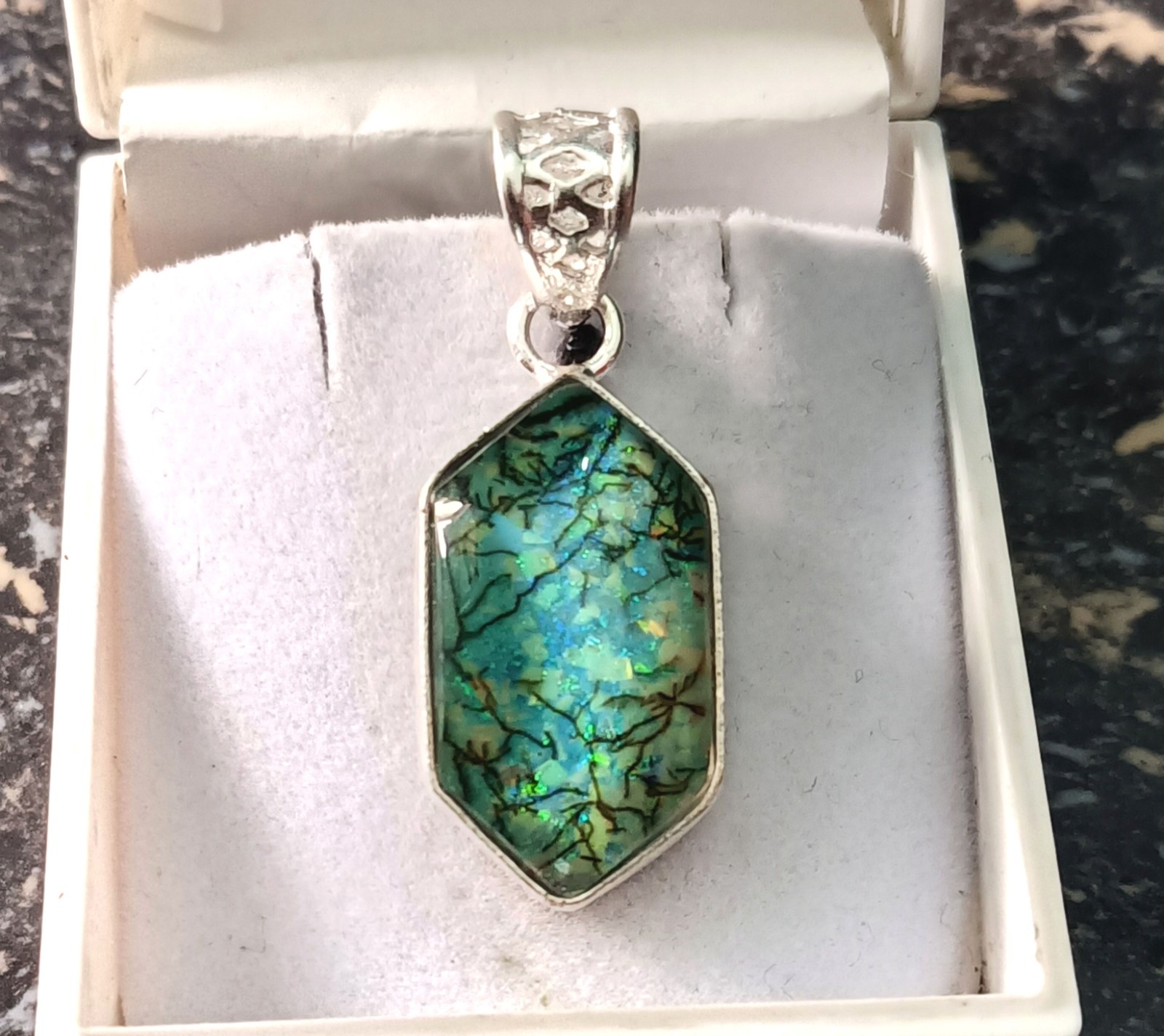 32.70 Ct Natural Aurora Opal Pendant 925 Silver Handmade Jewelry Gemstone