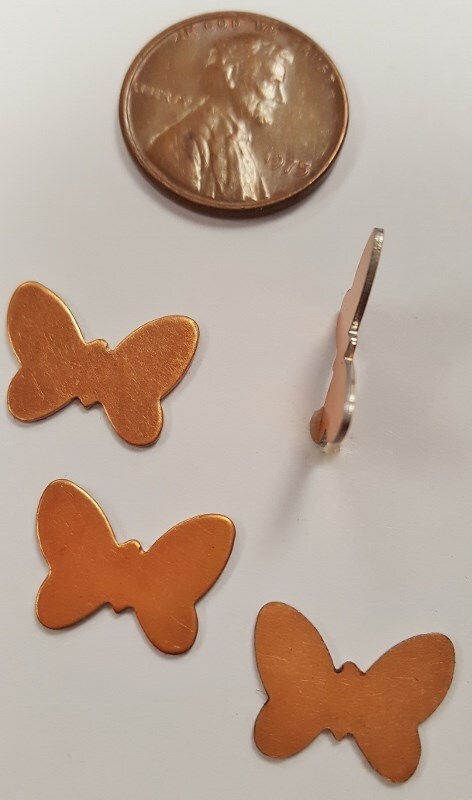 12 VINTAGE BUTTERFLY FLAT 15mm. COPPER COATED STEEL STAMPING FINDINGS N54
