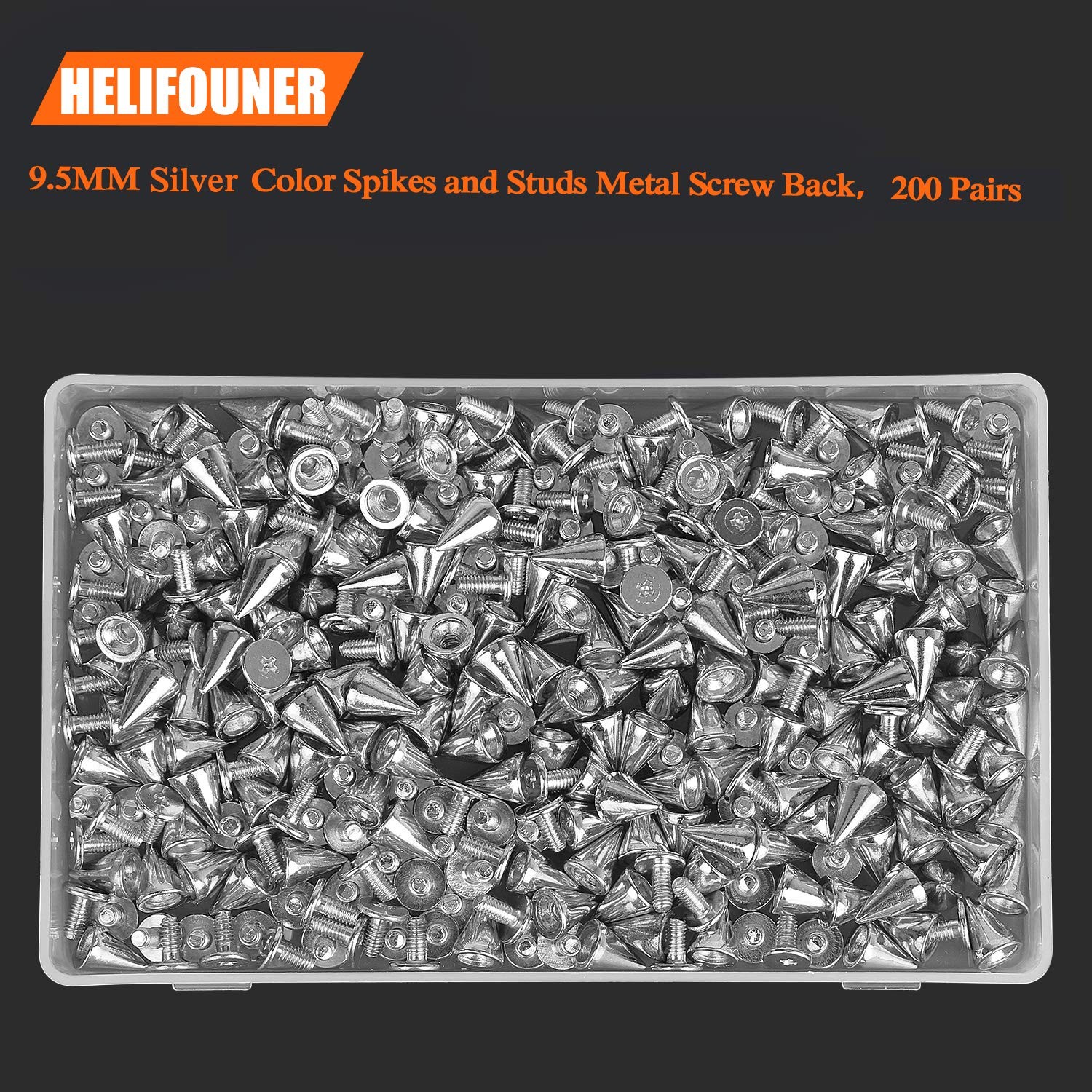 HELIFOUNER 200 Pieces 7mm x 9.5mm Silver Bullet Cone Spikes and Screw Back Studs