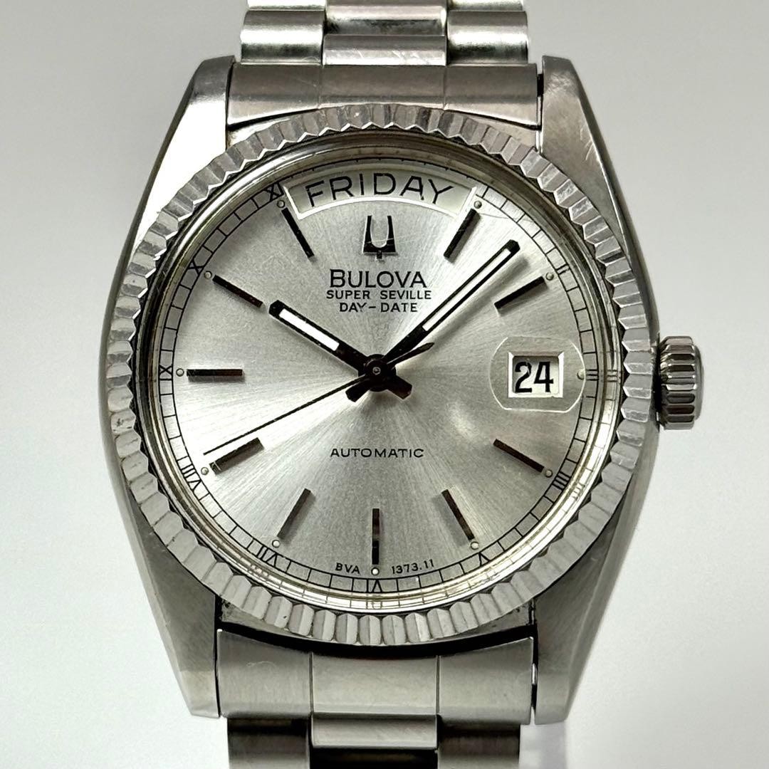 Bulova Super Seville 4410101 Day-Date Automatic Silver Mens Watch Japan 0715496