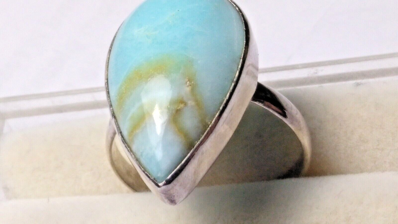 AESTHETIC NATURAL LARIMAR IN STERLING SILVER.925 RING SIZE 8.75-9.0!