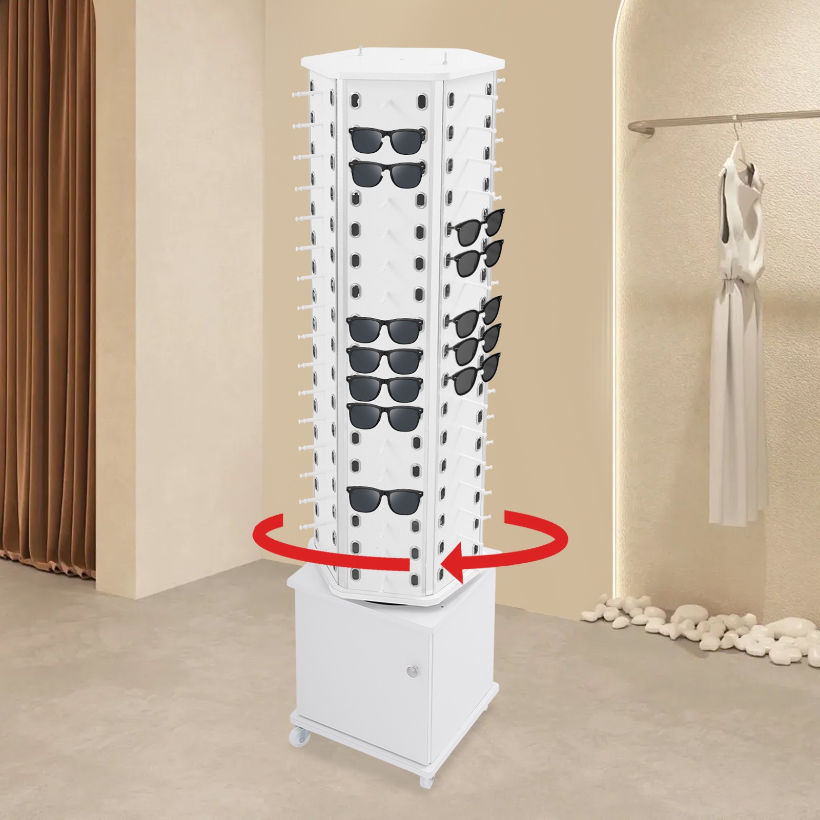 360° Rotating Eyeglass Display Rack 102 Pairs Storage Rack With Wheels For Store