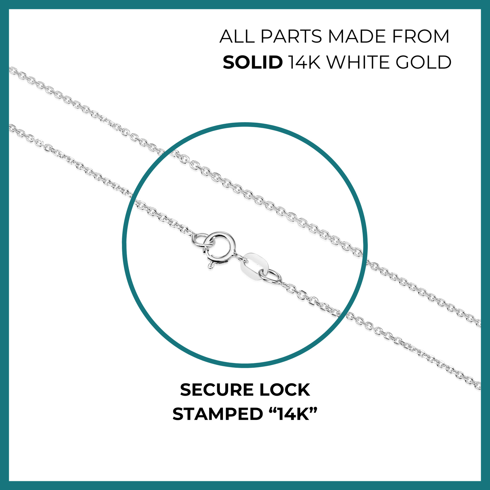 14K Real Solid White Gold Diamond-Cut 0.9mm Thin Dainty Cable Chain Necklace 17″