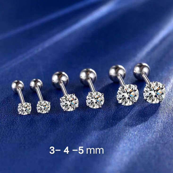 316L Surgical Stainless Steel Silver Round CZ Crystal Screw Back Stud Earrings