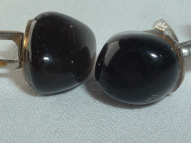 VINTAGE DARK CHARCOAL GRAY POLISHED AGATE CUFF LINKS