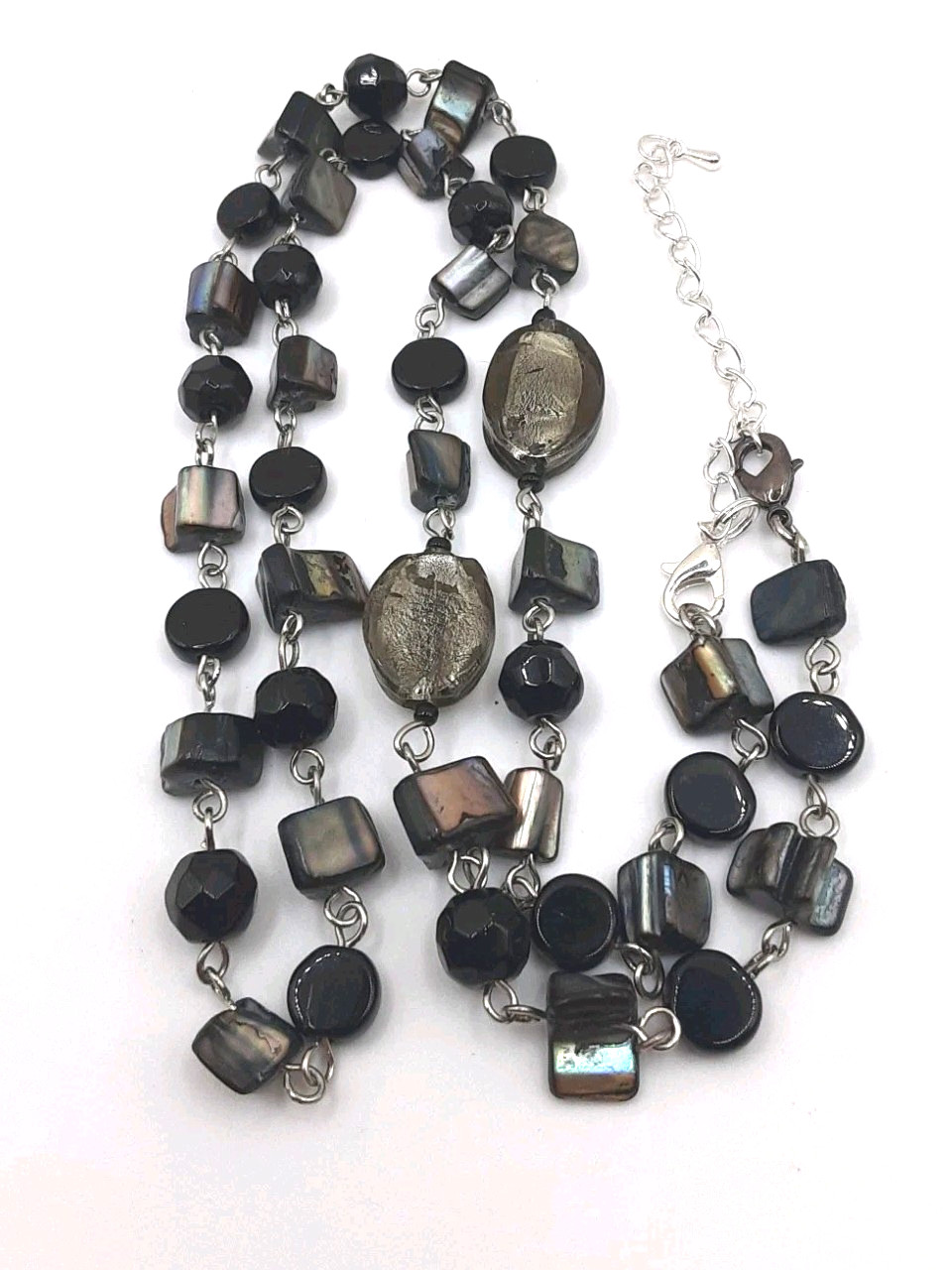 Black Stones Abalone Shell Beaded Necklace 15mm*25*29 Inch