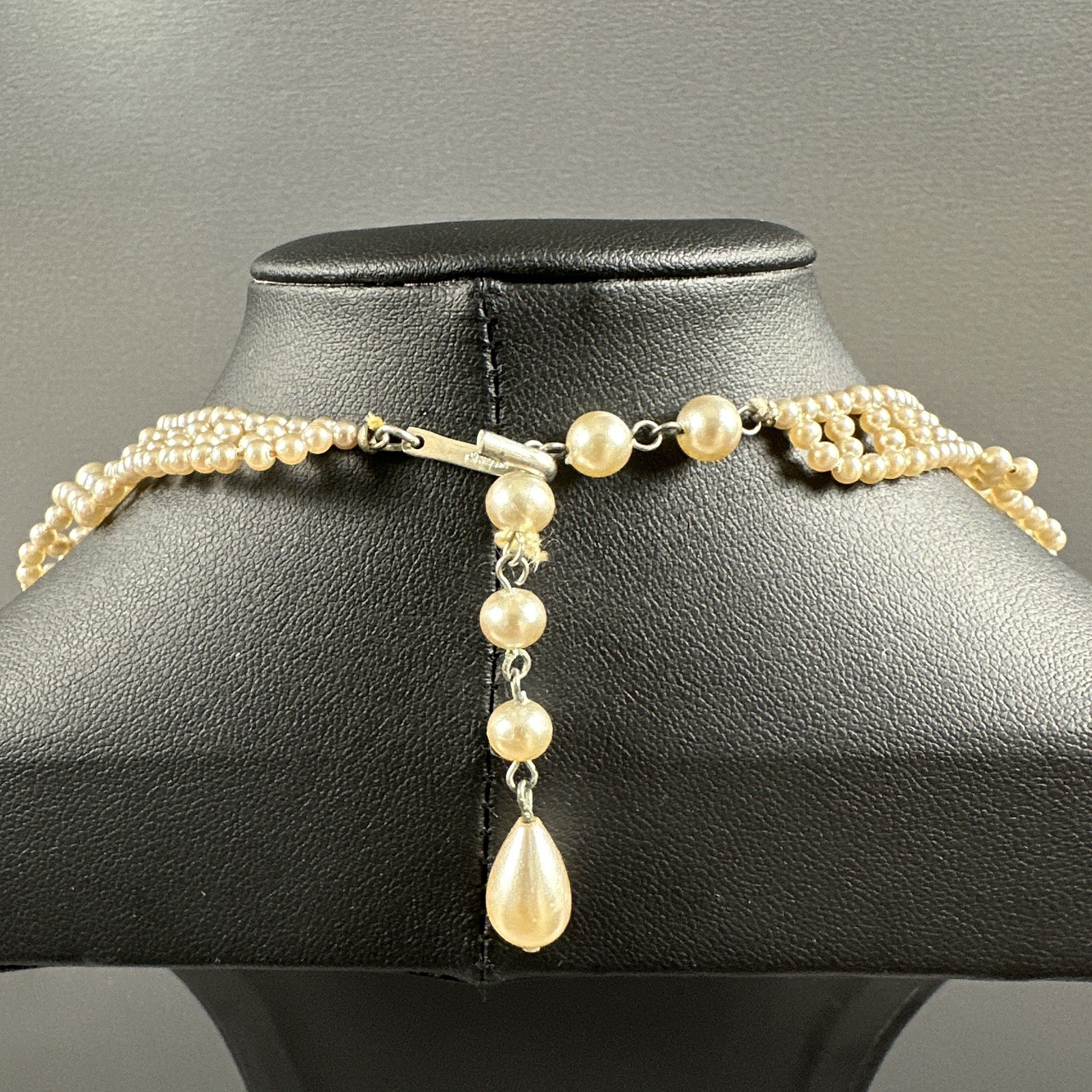 Vintage Beaded Necklace Bib Collar Choker Cream 13″
