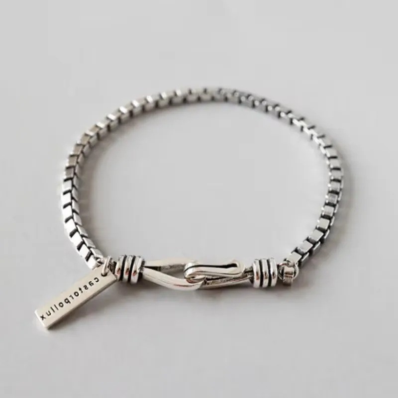 Vintage Thick Box Chain Bracelets Women 925 Sterling Silver Jewelry Gift 7 in nw