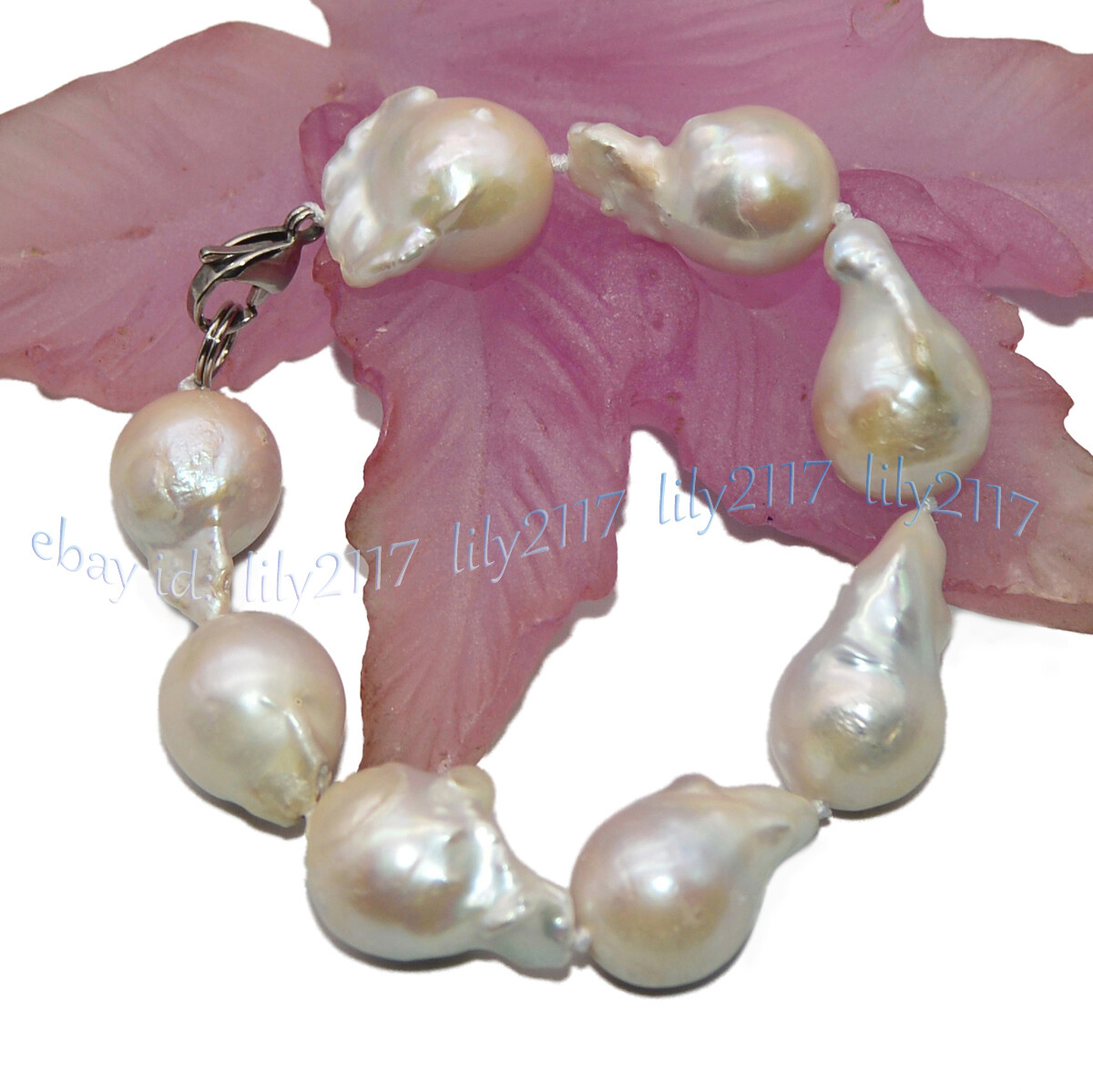 HUGE 20-25MM REAL NATURAL WHITE BAROQUE KESHI PEARL BEADS BRACELET 7.5-8 INCHES