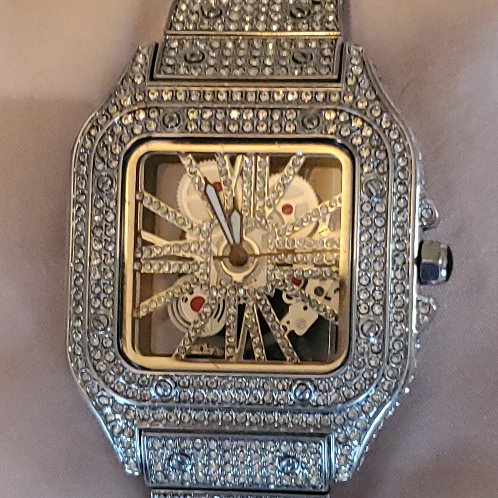 Square Face Skeleton Bust Down VVS Moissanite Watch