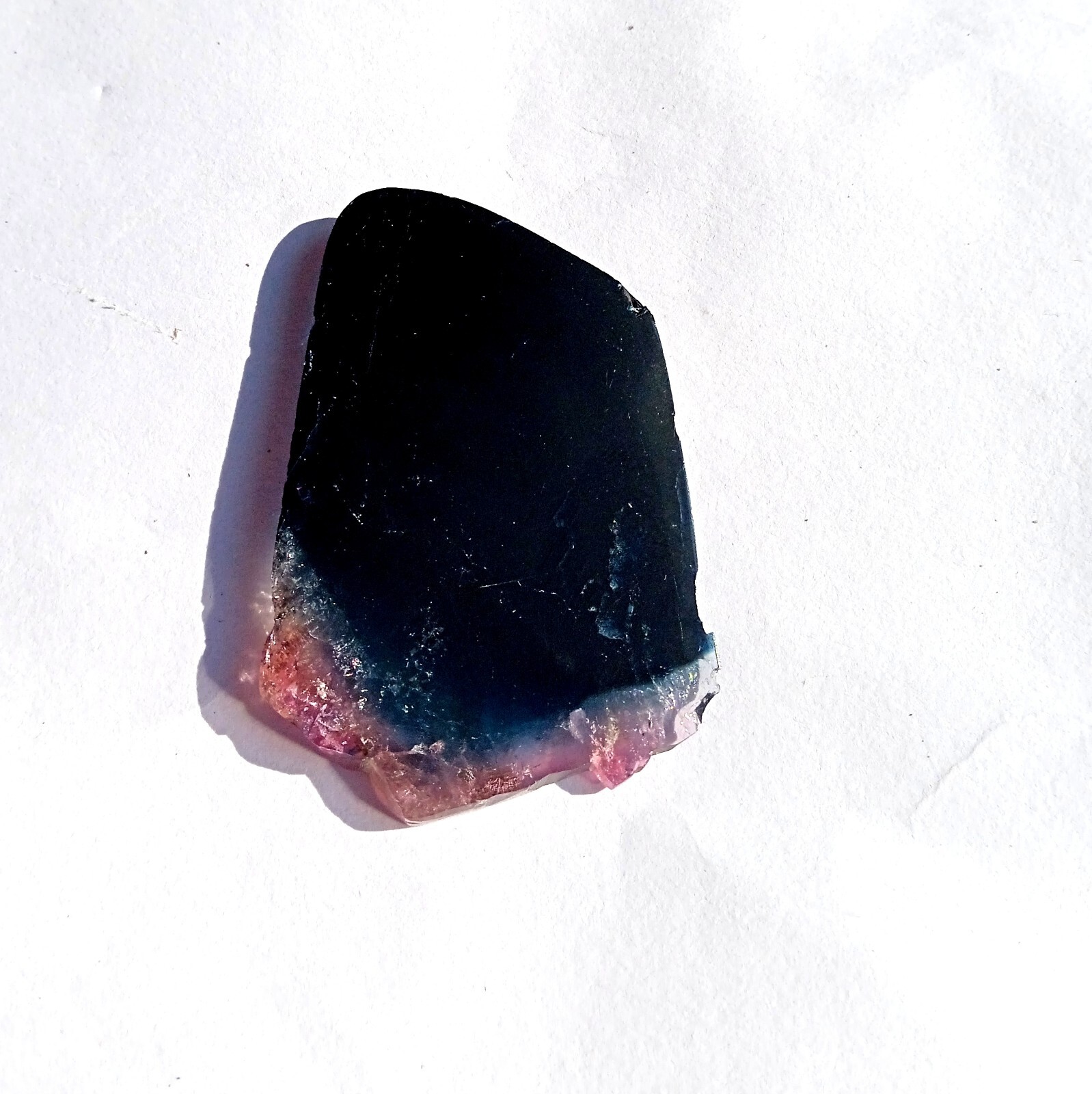 95 Carat 55x34x5 MM Natural Black Pink Blue Bi Color Tourmaline Slice Gemstone