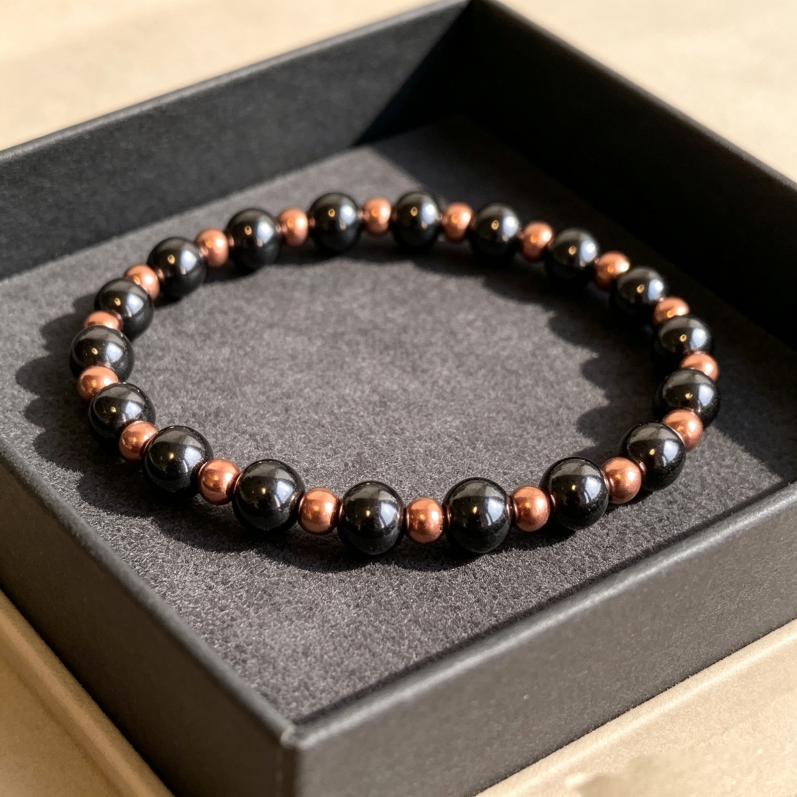 2PCS High Quality Copper Magnetic Hematite 4mm Beads Bracelet Healing Protective