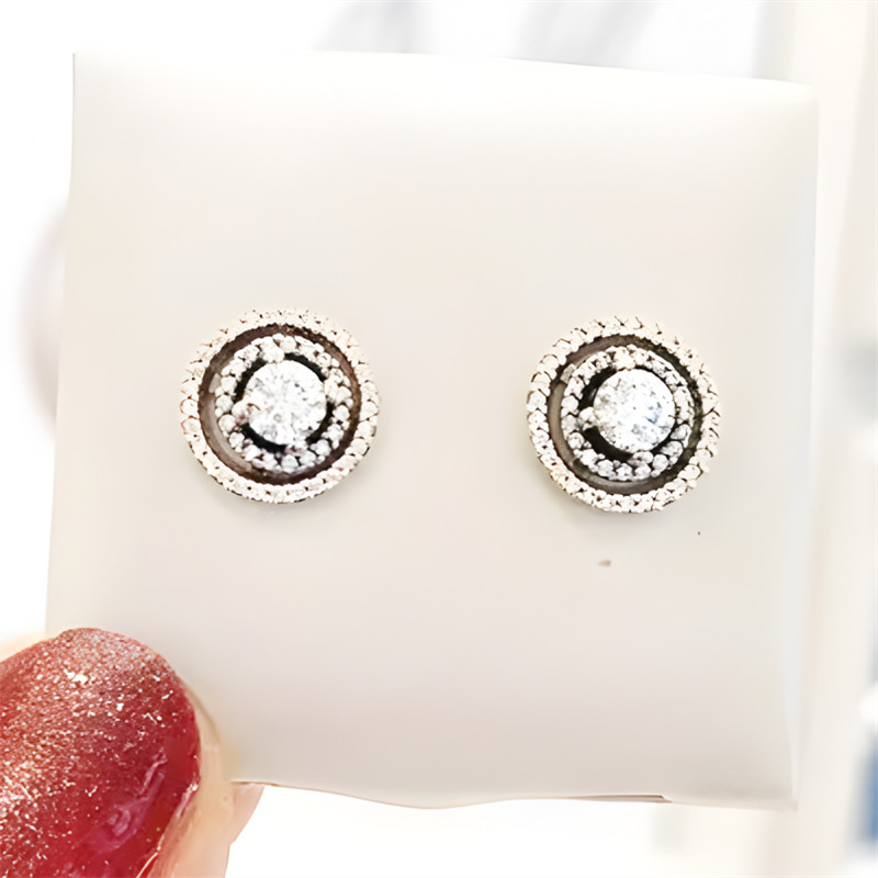 New 100% Authentic 925 Sterling Silver Sparkling Double Halo Stud Earrings