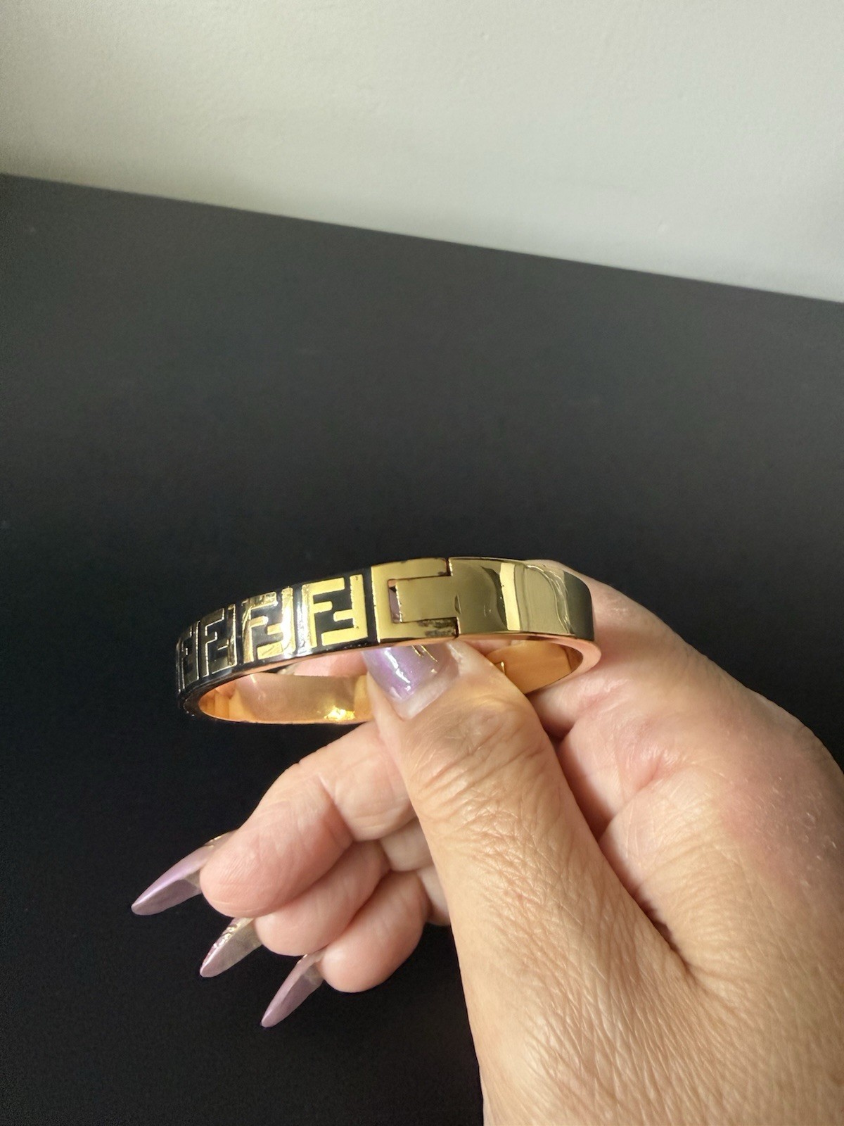 Fendi FF cuff bracelet gold and black size M