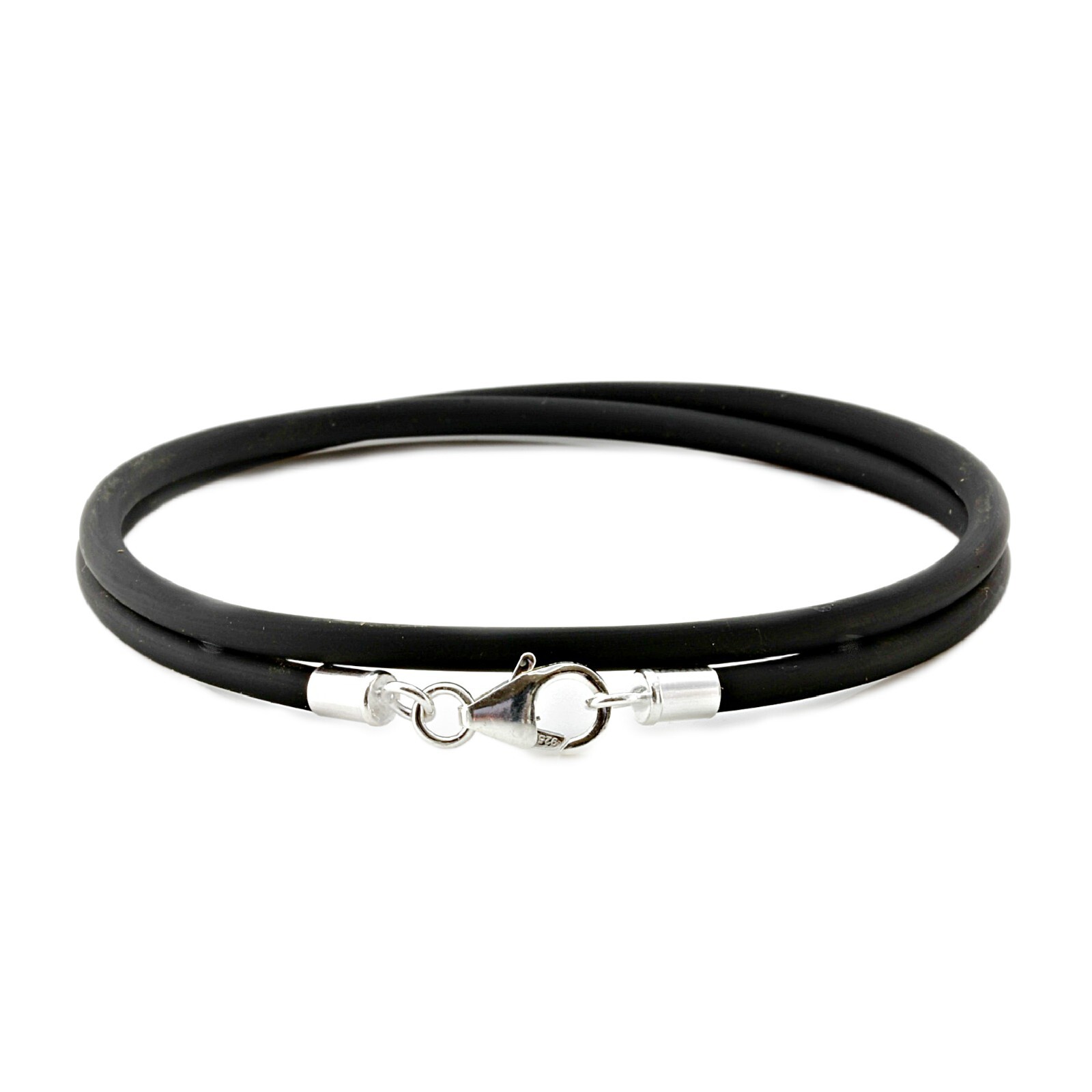 Men’s/Ladies 3mm Double Wrap Rubber Bracelet – Sterling Silver Clasp
