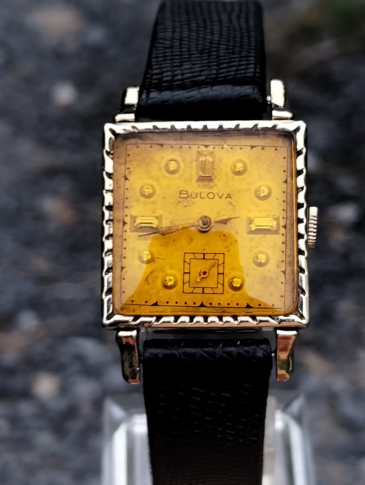 Vintage Bulova 1940s 17j Mens Watch Fancy Glass Crystal. 10k RGP. Serviced.