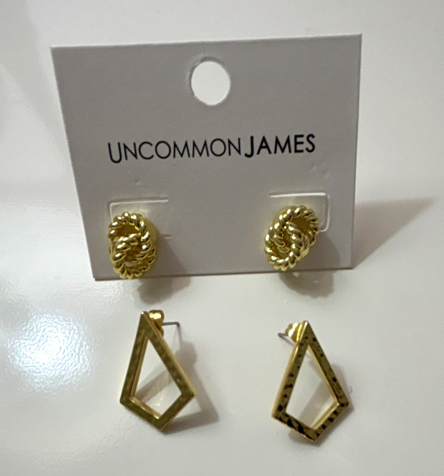 Uncommon James Gold Tone Earrings Lot of 2 Pairs w/ Original Box & Pouches