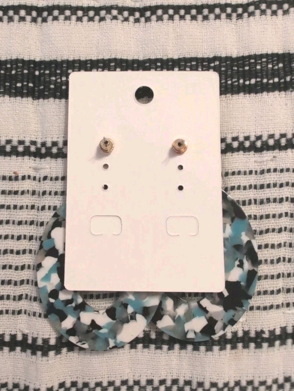 Black, White And Teal Speckled Earrings