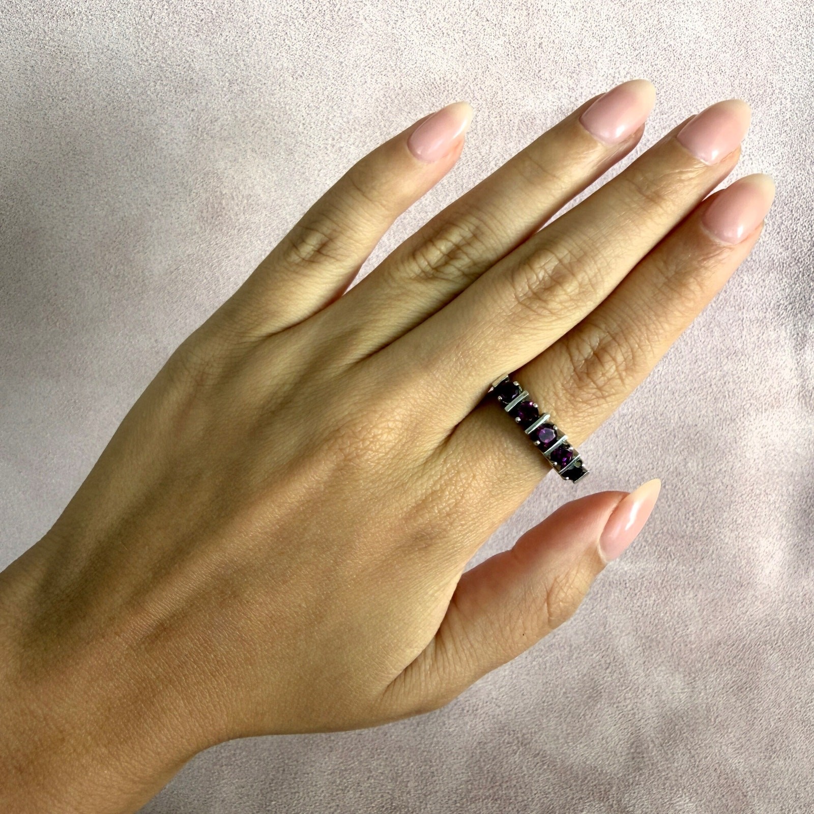 sterling silver round-cut cz rhodolite ring size 7.75
