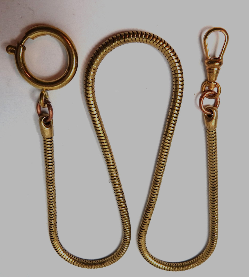 VTG NEW/OLD POCKET WATCH BRASS FOB CHAIN SNAKE SWIVEL CLASP 18MM CHAIN 15 1/2″