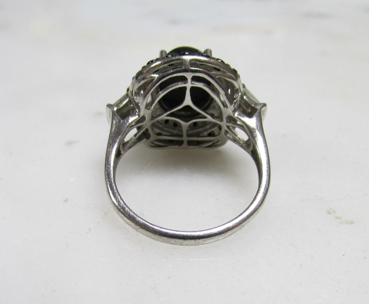 Black Cat’s Eye Sterling Silver Ring w/ Black Stone Accents Sz 9 ~ 6.4g ~ 6-A330