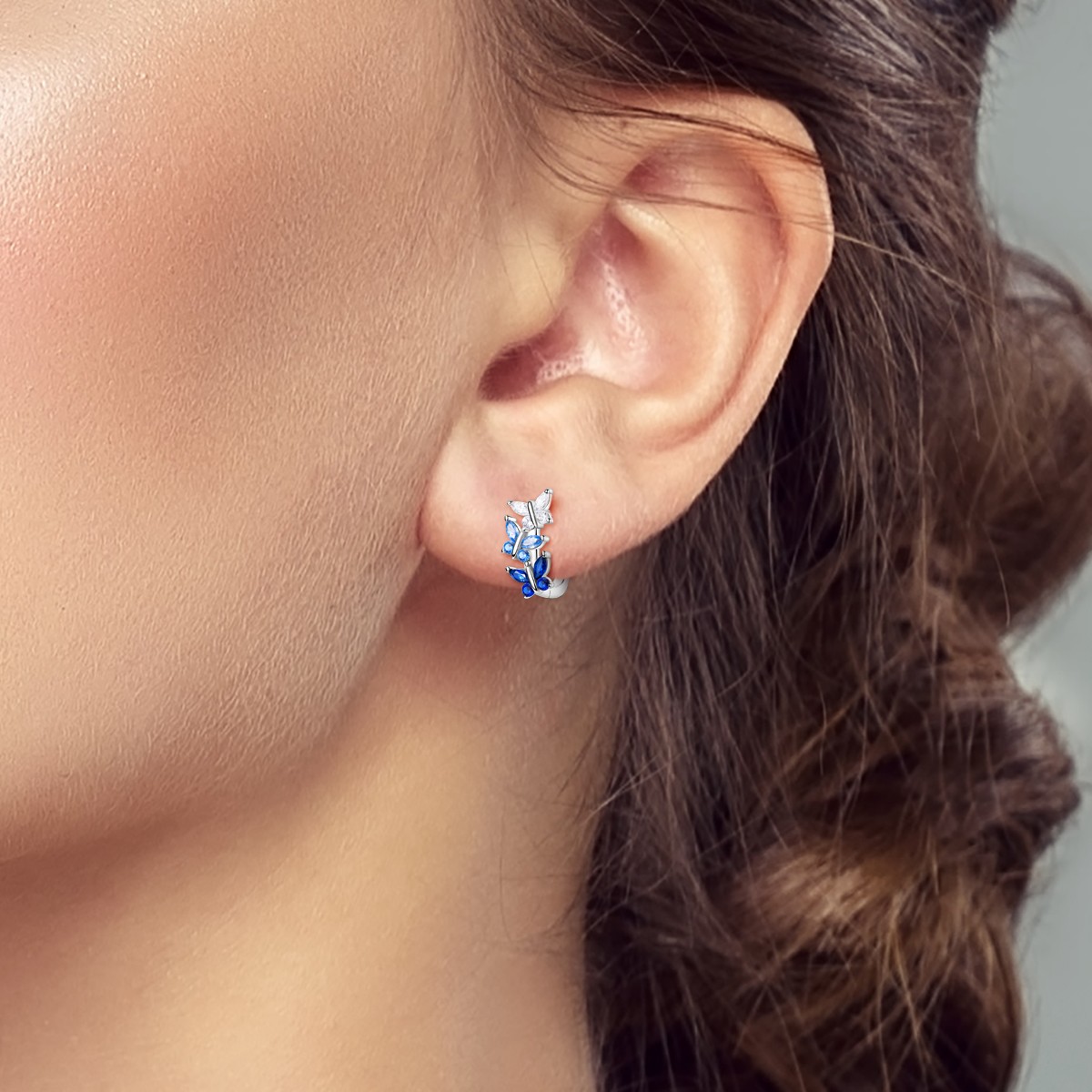 LAZA Original Dancing Blue CZ Butterfly 925 Silver Hoop Earrings Women Jewelry