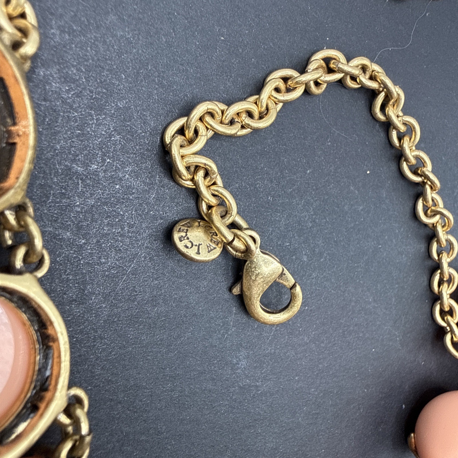 J Crew Signed Peach Cabochon Necklace Gold Tone 18” C61