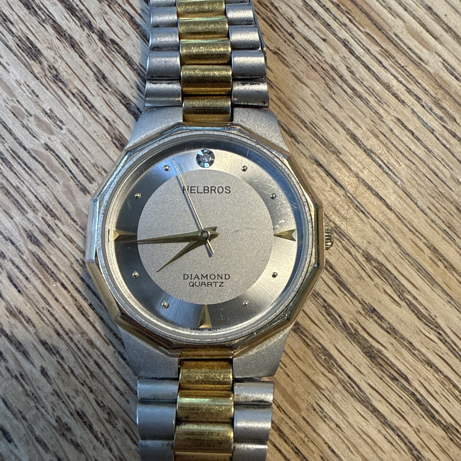 Vintage Mens Helbros Gold Tone Quartz Japan Needs Battery