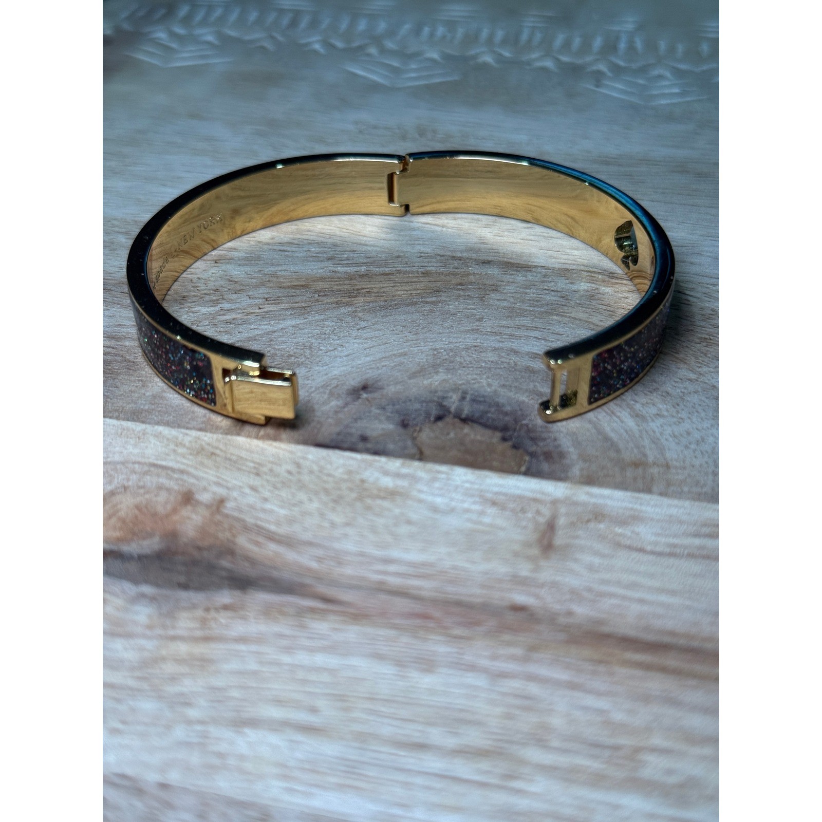 Kate Spade Bangle OS Gold Multi Glitter Hole Punch Spade Hinge Bracelet
