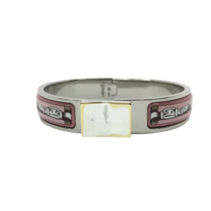 Hermes Clic Clac H Bracelet Silver Enamel Light Pink Wide Size 6.50 Inches