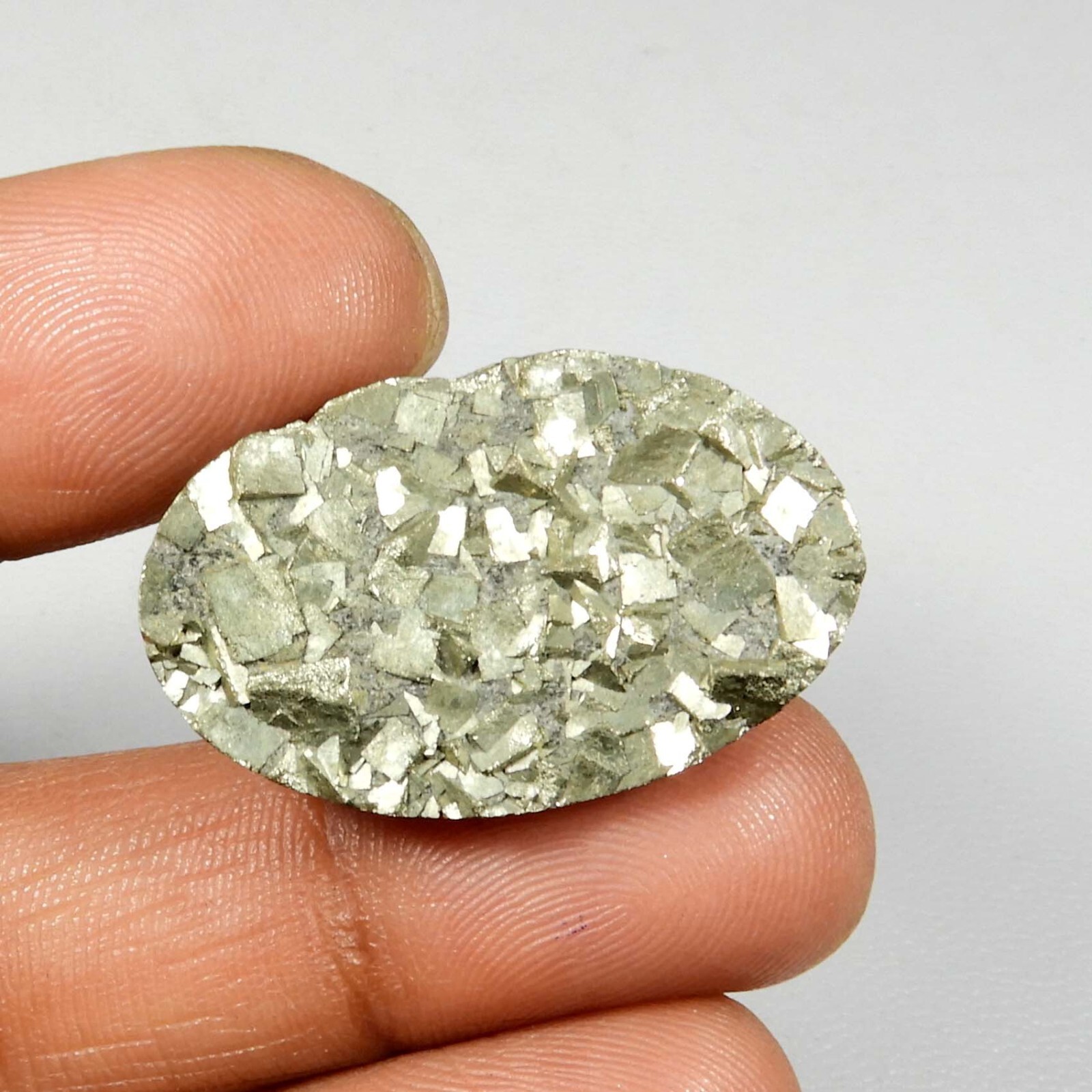Natural Golden Pyrite Druzy Geode Gemstone Oval Shape Cabochon 64 Cts PD-69