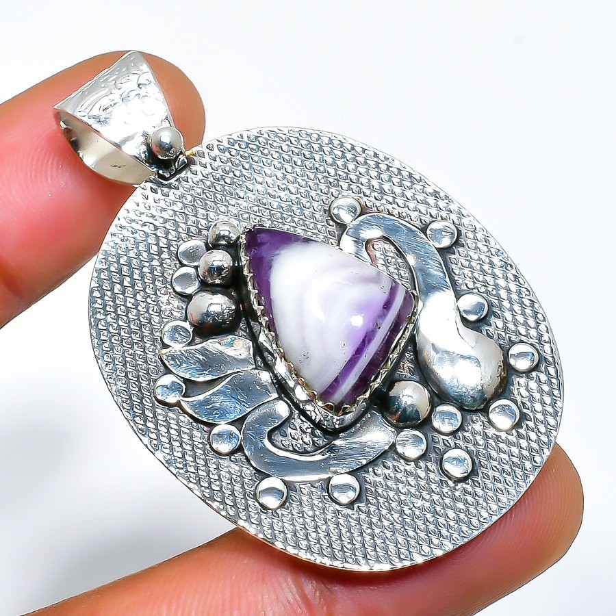 Chevron Amethyst Gemstone 925 Sterling Silver Jewelry Pendant 1.97″