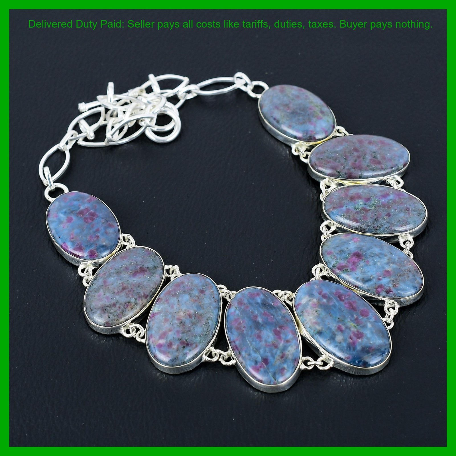 Oval Ruby In Blue Kyanite Gemstone 925 Silver Anniversary Gift Chain Necklace